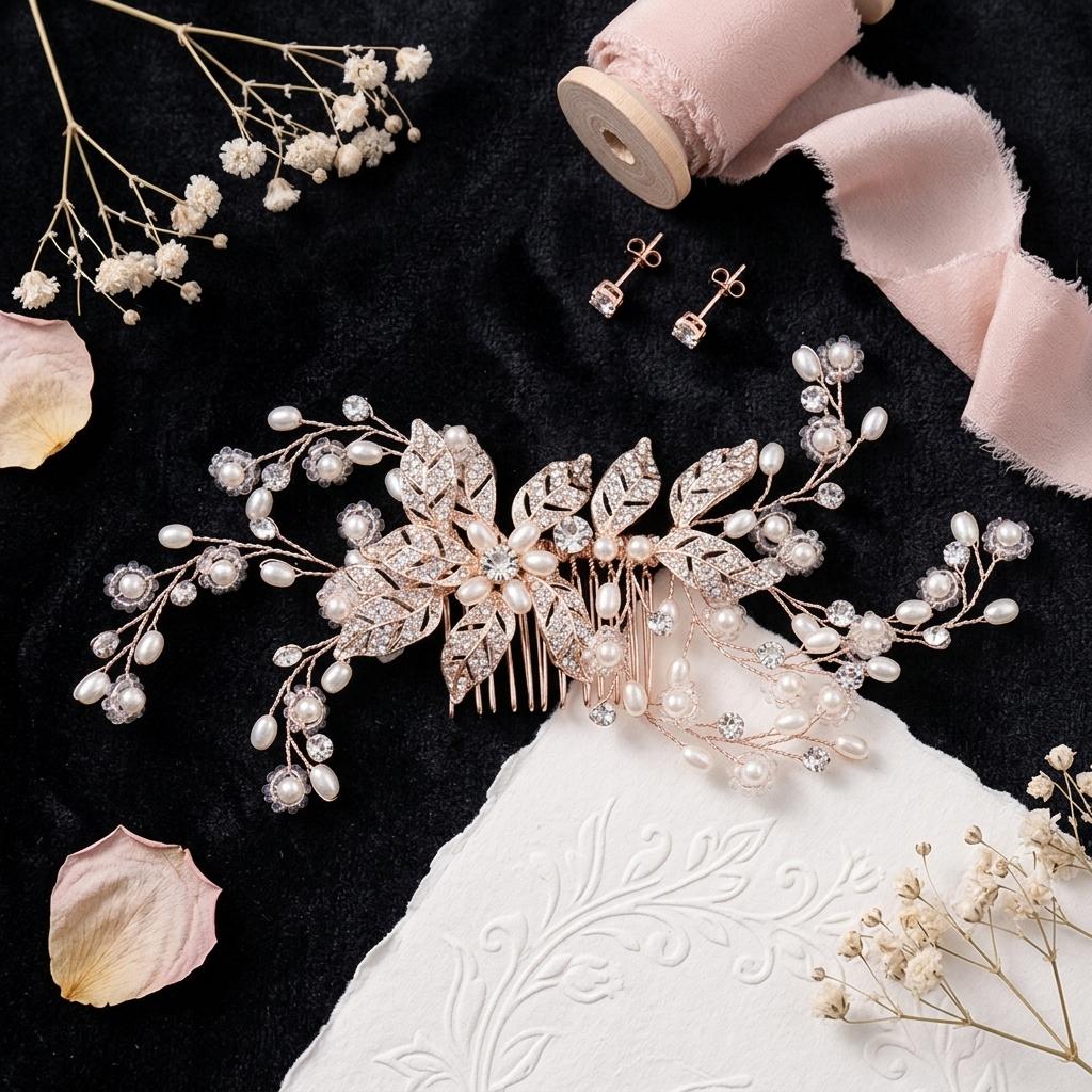 Baroque Metal Leaves Bridal Pearls Hair Comb Elegant Wedding Hairstyle Ornament for Bride Wedding Ceremony Banquet Formal Party