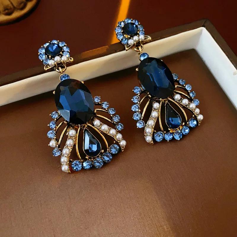 Cercei Acvamarin Vintage pentru Femei Oval 2025 Nouă Modă Cercel Drop cu Perlă High-end Strălucitor Lux Designer Zircon