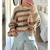 Womens Round Neck Color Block Knit Sweater Soft Comfortable Daily Commute Fashion Top