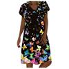 Loose Fit Mid-Length Dress with Off Shoulder Design and Printed Pattern Casual Summer Beachwear for Women