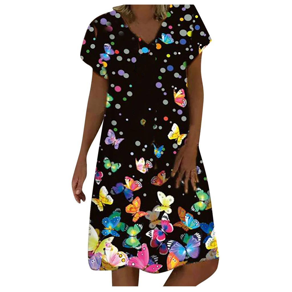 Loose Fit Mid-Length Dress with Off Shoulder Design and Printed Pattern Casual Summer Beachwear for Women
