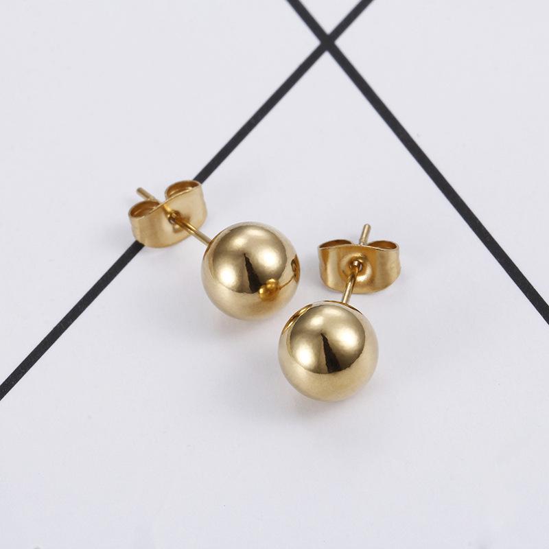 European & American Titanium Steel Round Bead Women's Stud Earrings - Simple Street Style Accessories