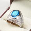 Blue Topaz Oval Cut Gemstone With 925 Sterling Silver Ring For Men's #A902 JL375669066753