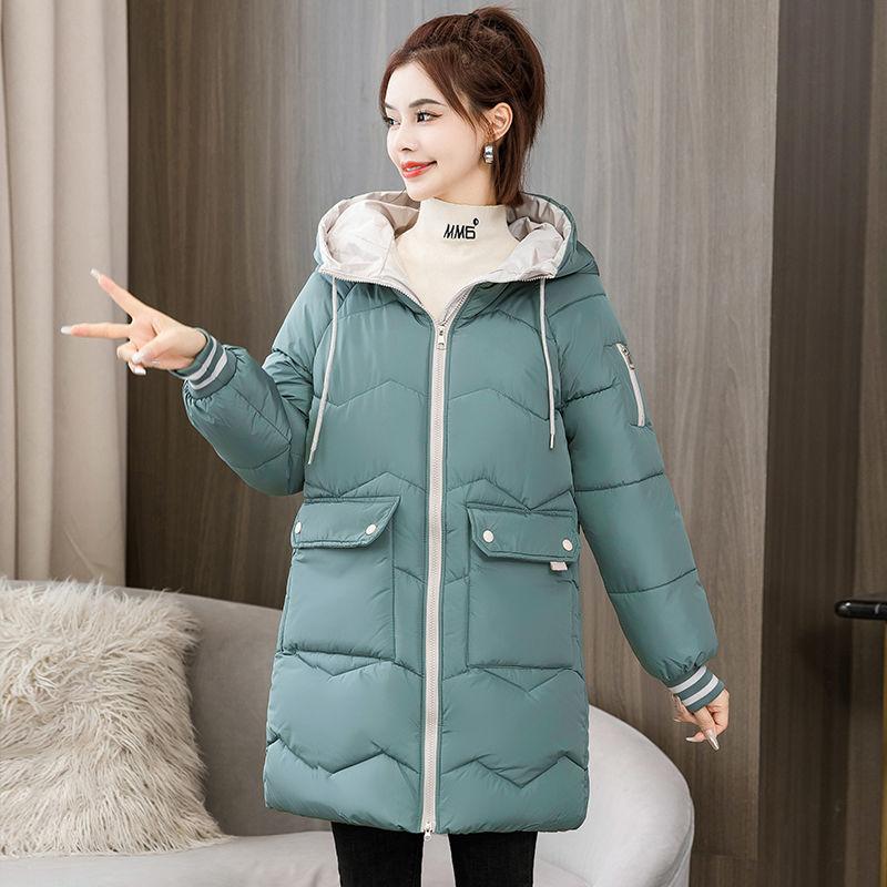 Mittellange Daunenjacke für Damen Lockere Baumwollwattierte Jacke Winterbekleidung Warme Baumwollwattierte Jacke
