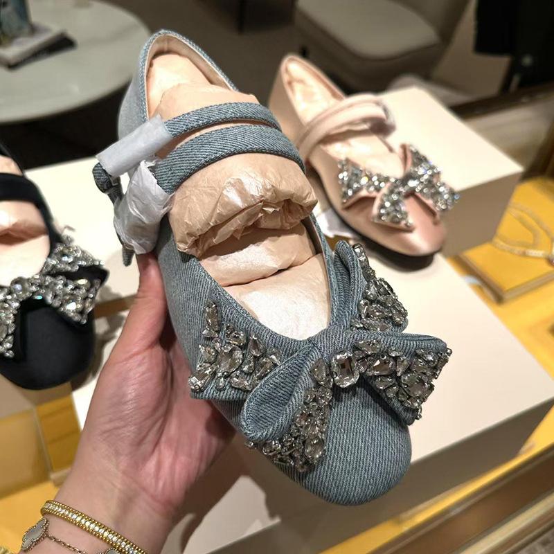 Милые балетки с дизайном хрустального банта для женщин высококачественные синие джинсовые туфли Мэри Джейн модные с двойной ремешковой пряжкой туфли для платья в стиле Лолита 35 небесно-голубой 6160₽