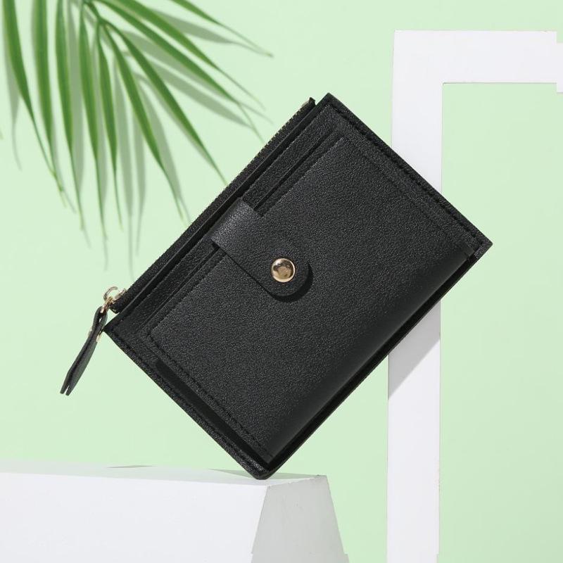 PU Leather Slim Coin Purse & Card Holder with Multiple Slots and Ins Buckle Logo