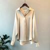 Long-sleeved satin shirt women's design sense niche spring and summer new versatile drape top retro Hong Kong shirt