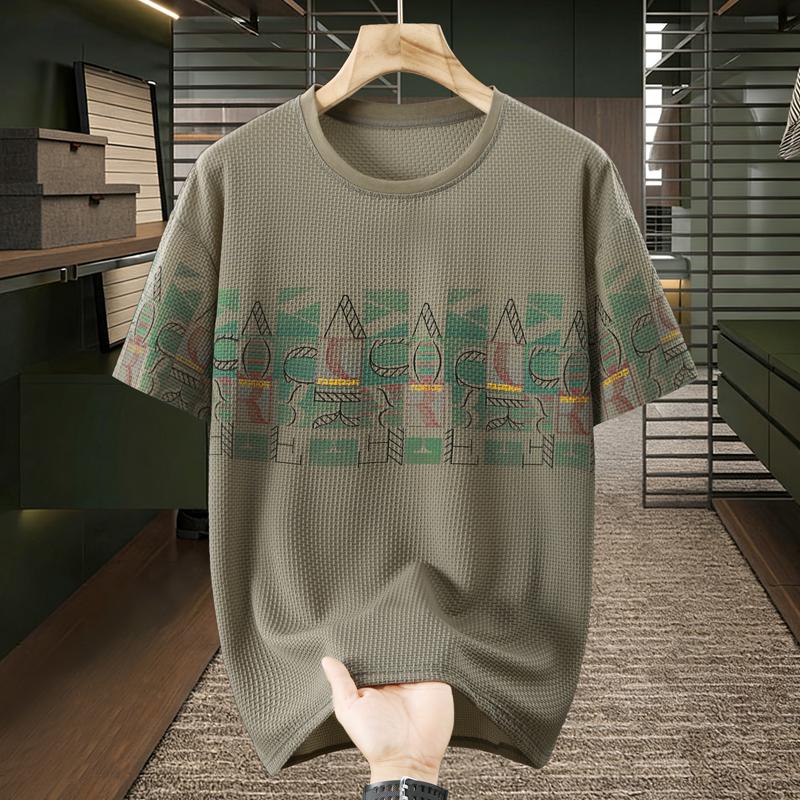 Men's Plus Size Waffle Knit Geometric Print T-Shirt – Casual Crew Neck Short Sleeve Tee (5XL-13XL)