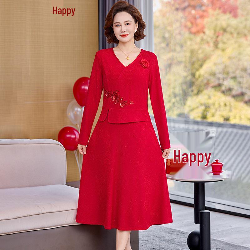 Elegant Red Wedding Banquet Mother-of-the-Bride Dress 2026