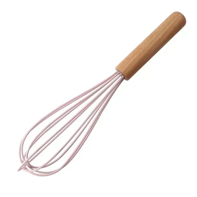 Silicone Egg Beater Whisk Wooden Handle Kitchen Hand Egg Beater Gadgets Kitchen Tools Baking Accessories  Kitchen Gadgets