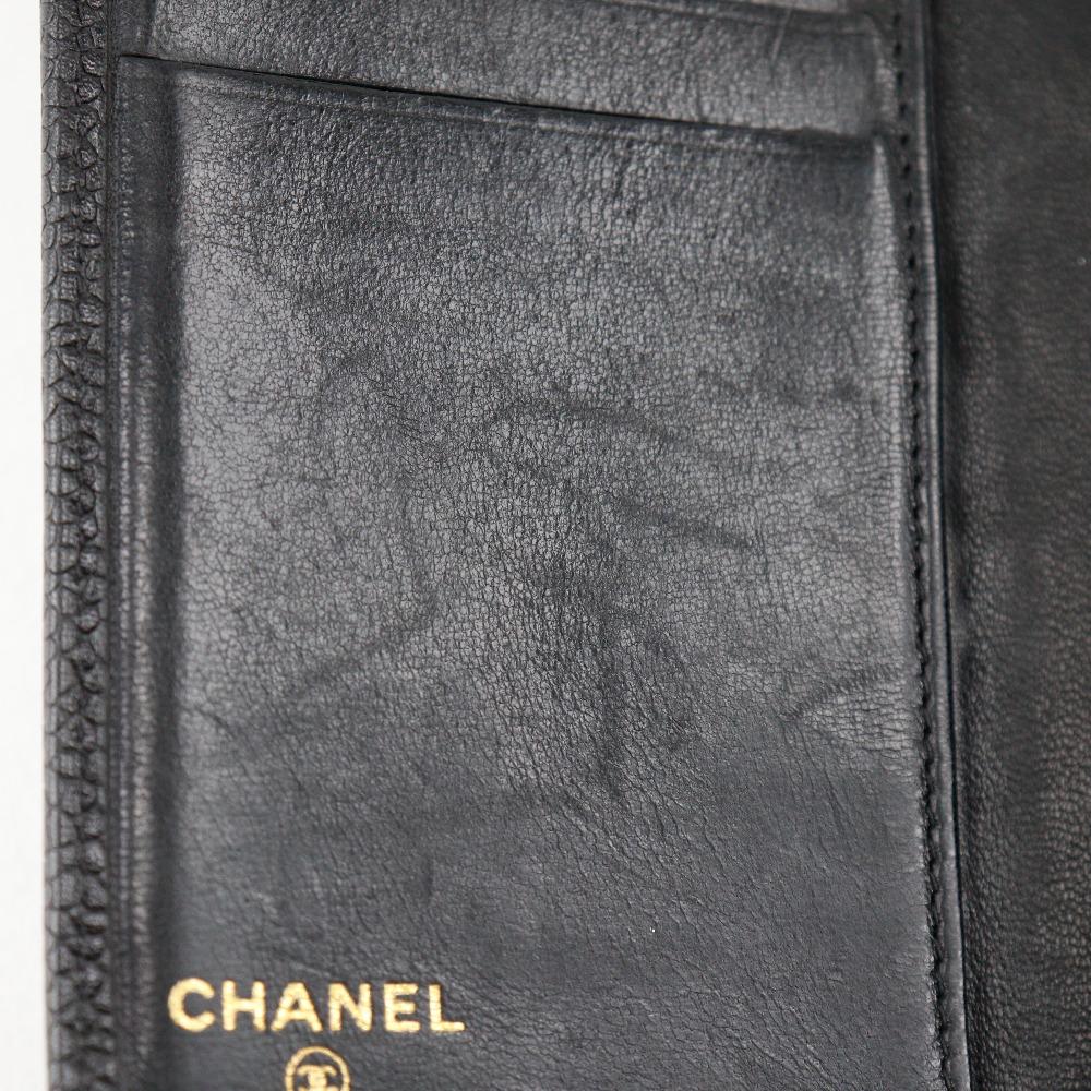 Chanel COCO Mark Name Card Holder Card Case Black Caviar Skin Women Used