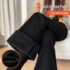 2026 Women's Black High Waist Slimming Micro Flare Trousers - Fluffy Stretchy Winter Style