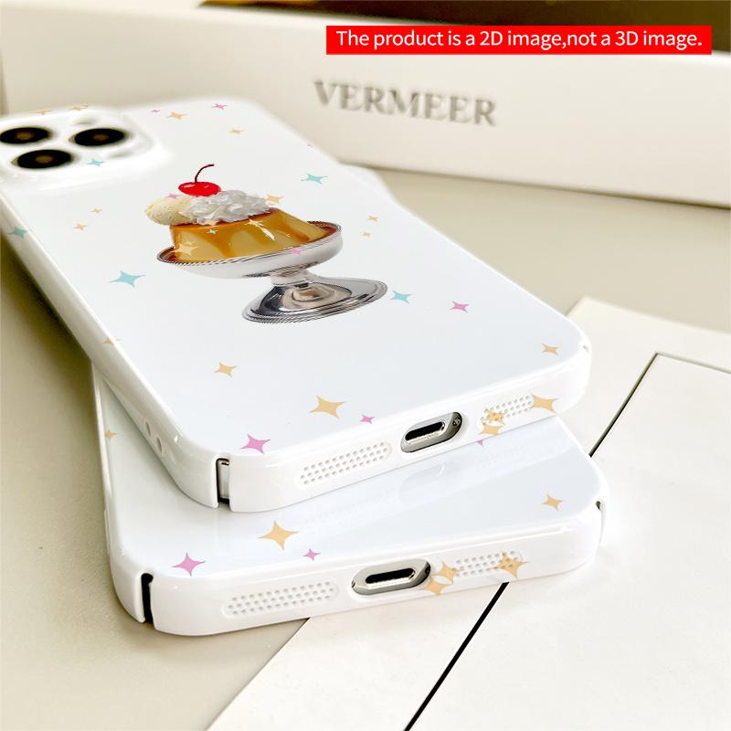 2DFlat Sweet Caramel Pudding with Cherry All inclusive film hard iPhone case, compatible with iPhone 18 Pro Max 17 16 15 14 13 12 11
