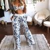 Women Pants Sets Butterfly Print Drawstring Twisted Tube Top Loose Wide Leg Ladies Suit Summer Sleeveless Beach Female Outfits