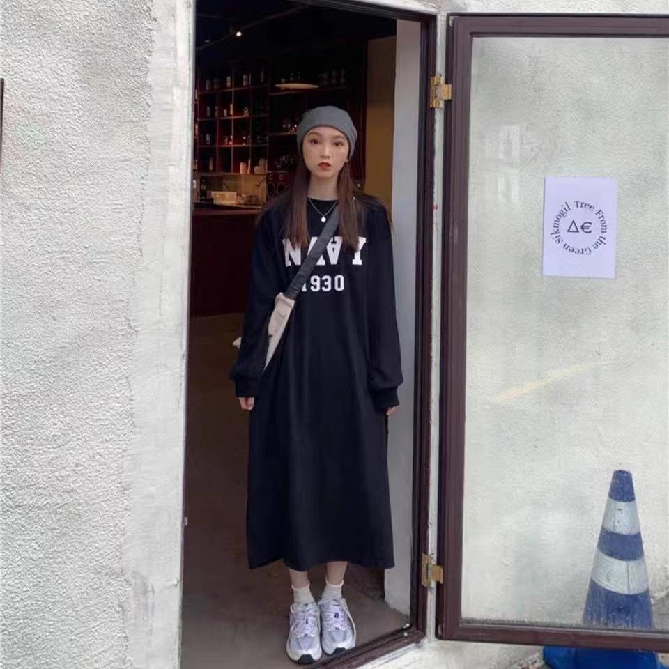 YYFS Damenmode Herbst Winter Langarm O-Ausschnitt Lockere Taille Lässige Kleider