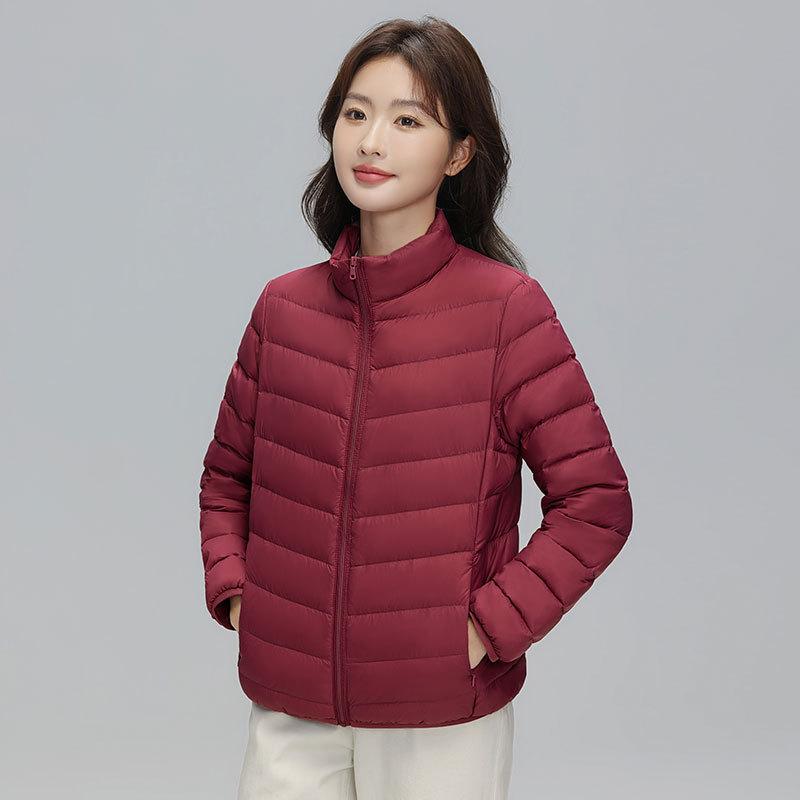 Women's Stand Collar Down Jacket 90% White Duck Down Lightweight Slim Short Winter Coat