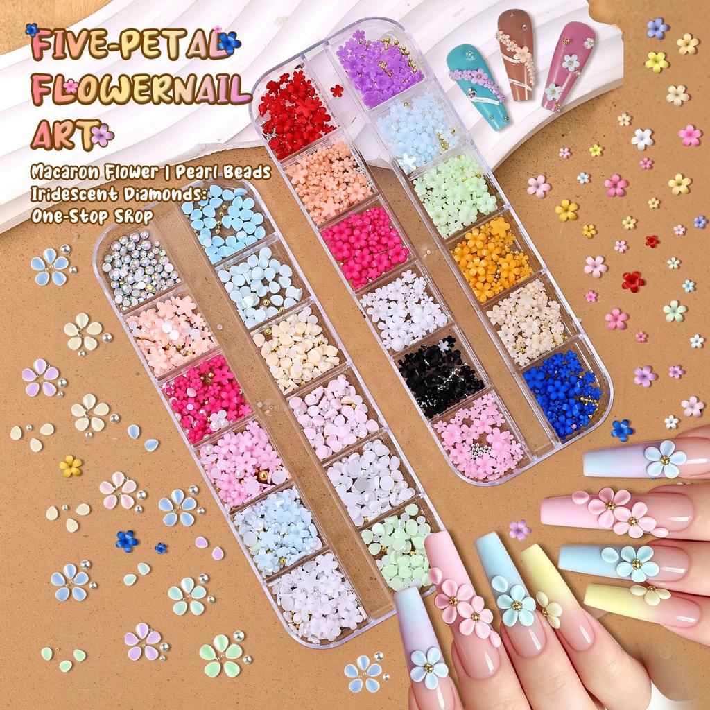 12-box Boxed Resin Flat Bottom Round Diamond Nail Art Jewelry Color Mixed Flat Bottom Rhinestone Cross-border Nail Art Diamond Jewelry