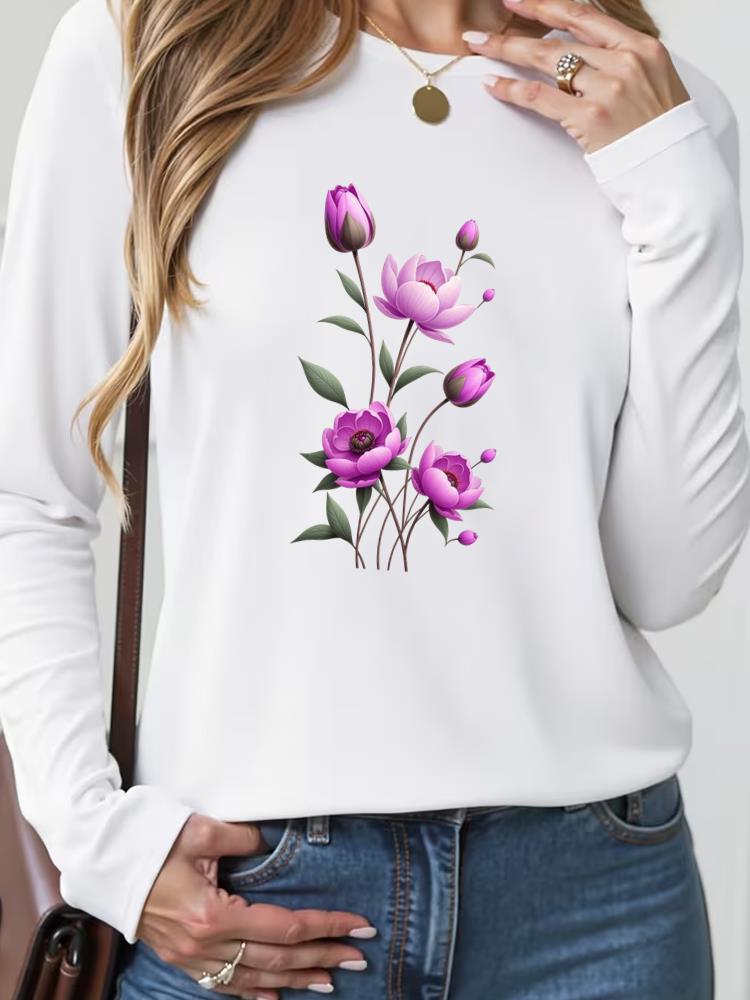 (Asian Size) letter trend cute 90s Casual Fashion Print T Shirt Tee Women Clothing autumn winter spring Top o-neck Graphic Long Sleeve T-shirts