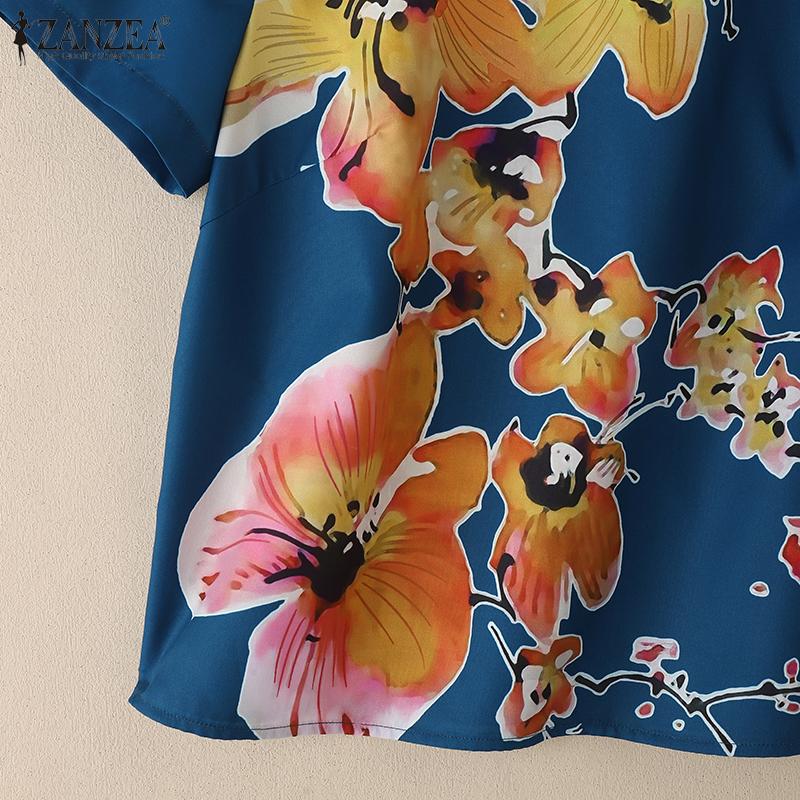 ZANZEA Women Floral Print Summer Casual Round Neck Short Sleeve Blouse