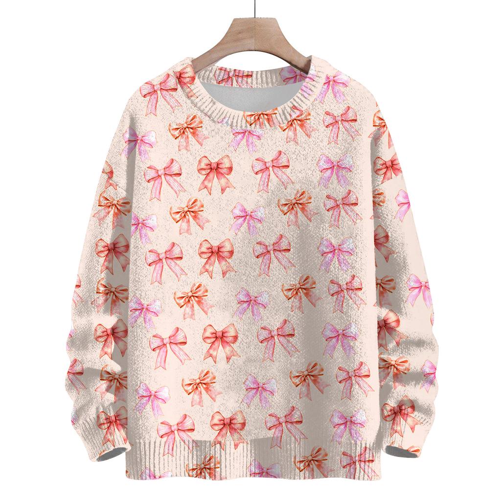 Women's Casual Long Sleeve Bow Woolen Sweatshirt Fall  Vacation Long Sleeve Pullover
