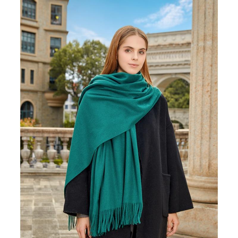 Czerwony szalik damski zimowy wysokiej klasy zagęszczony wełniany szalik wszechstronny męski szal jednolity kolor kaszmirowy szalik