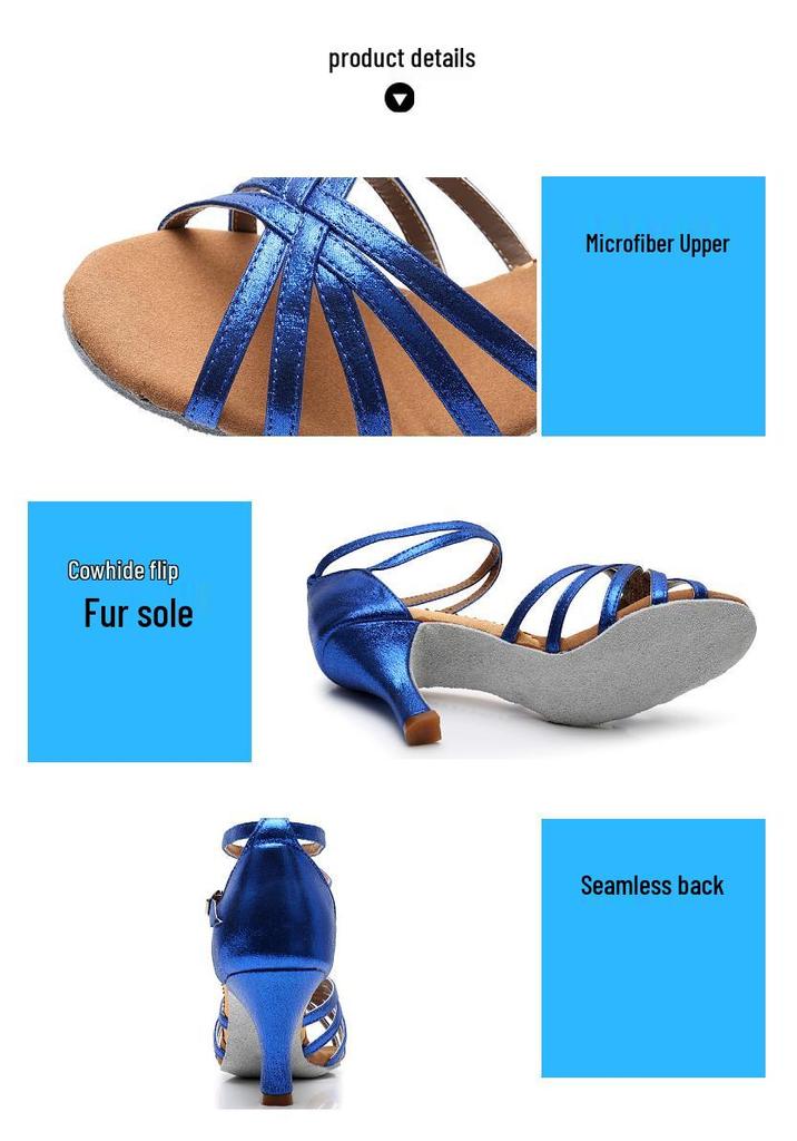 Women's Blue Latin Ballroom Dance Shoes with Soft Sole - Ideal for Practice, Social Dancing, and Summer Sandals