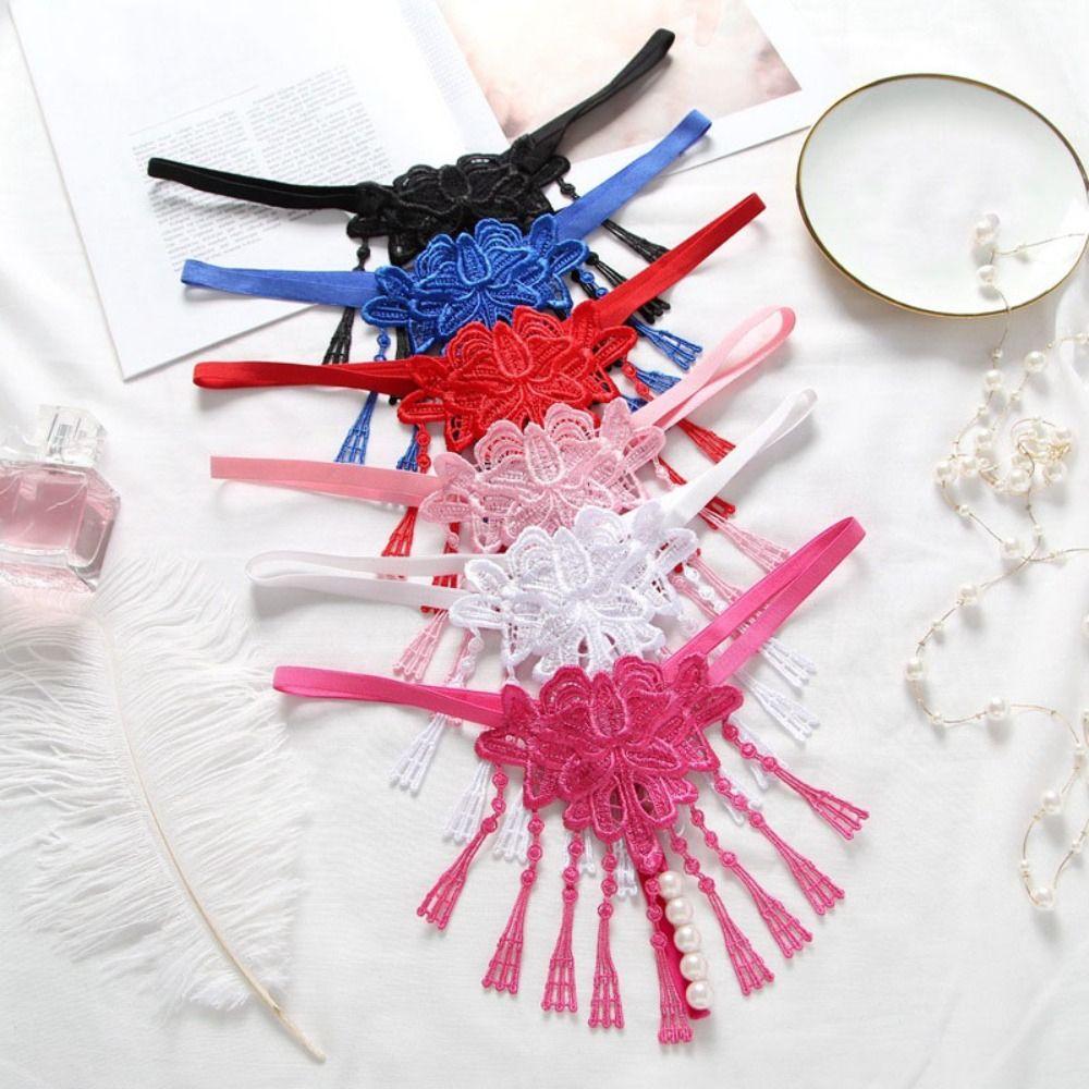 Tassel Lace Flower Panties Pearl Transparent T-Pants Cute Mesh Thongs  Women