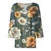 Damska modna, swobodna, kwiatowa, z dekoltem w serek, ozdobnymi guzikami, z rękawem trzy czwarte