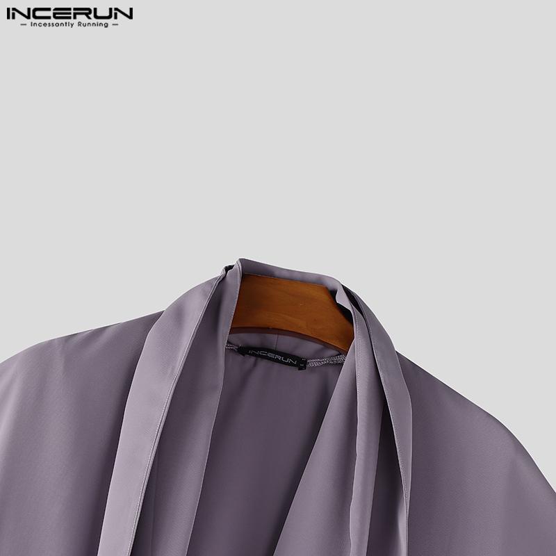 Collar Incerun Men Ruffled Swing Fake Twopiece Long Shawl Shirts