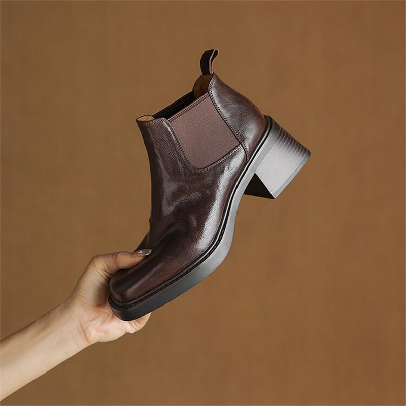 Fashion New Autumn Winter Genuine Leather Women Shoes Fashion Square Toe Boots for Women Chunky Heels Women Knight Boots Ankle Boots