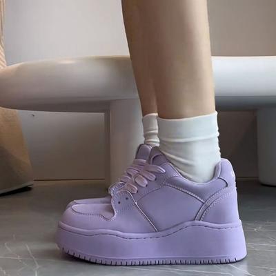 Scarpe da Ginnastica con Zeppa in Pelle Viola Autunnale da Donna Scarpe Suola Spessa Scarpe Casual Donna Allacciatura Moda Esterno Scarpe da Passeggio