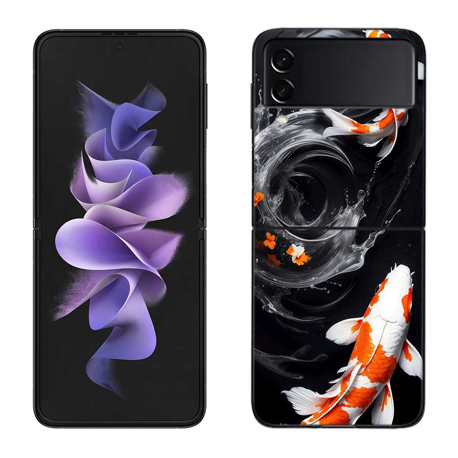 High End Ornamental Fish and Koi Carp Phone Case For Samsung Z Flip 7 6 5G Galaxy Z Flip 5 4 3 Black Hard Cell Cover Luxury PC