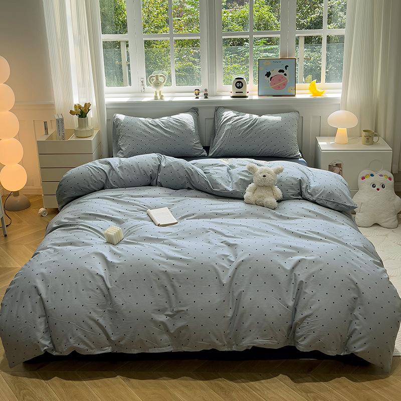 Water Wash Cotton 4 Piece Bedding Set Simple Striped Duvet Cover Bed Sheet Fitted Sheet And Pillow Cases Two Piece Set