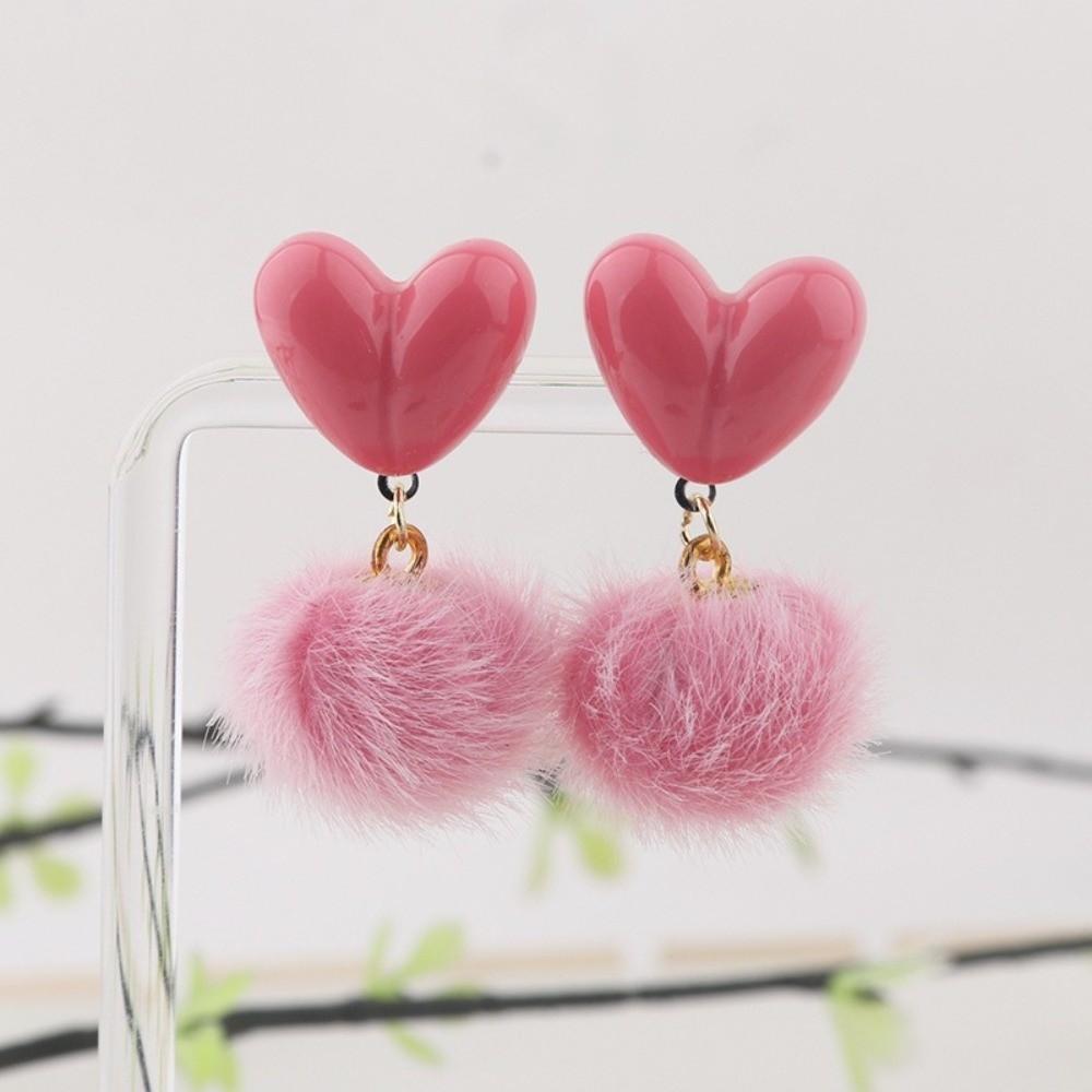 Sweet Plush Ball Earring Ear Stud Valentine's Day Earring Heart Shaped Earrings Wedding