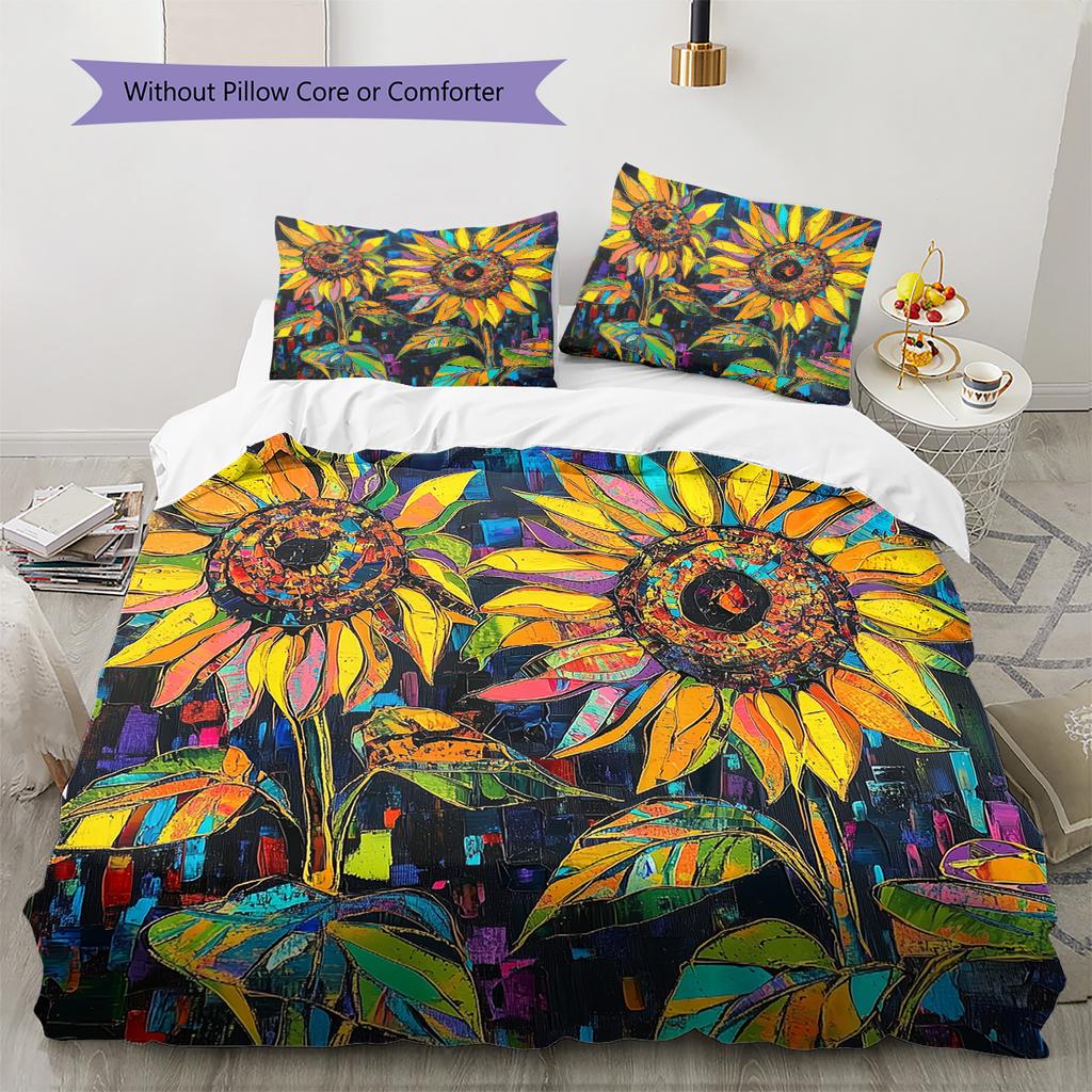 Sunflower Pattern Bedding Quilt Set Home Decoration Gift (1 * duvet cover + 2 * pillowcase without core)