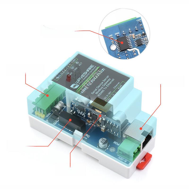 Industrieller RS485 zu RJ45 Ethernet Serieller Server mit TCP/IP, DIN-Schienenmontage und POE-Unterstützung.