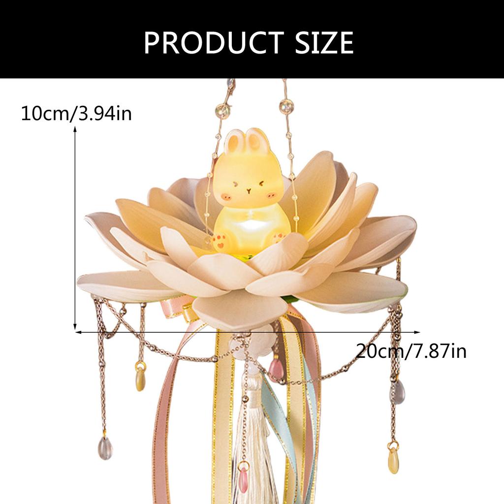 Elegant Festival Lotus Flower Lantern Functional Plastic Mid Autumn Lantern with Rabbits Easy to Use Candle Lights