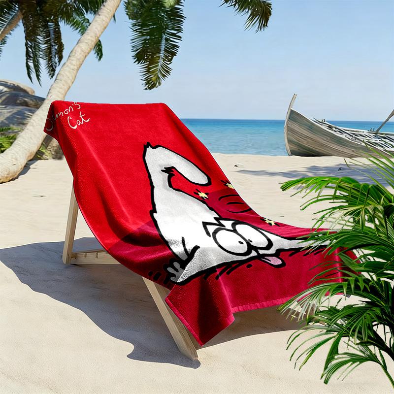 Simon's Cat Aufdruck Strandtuch, Großes Weiches Schnelltrocknendes Handtuch für Strand Camping Schwimmen