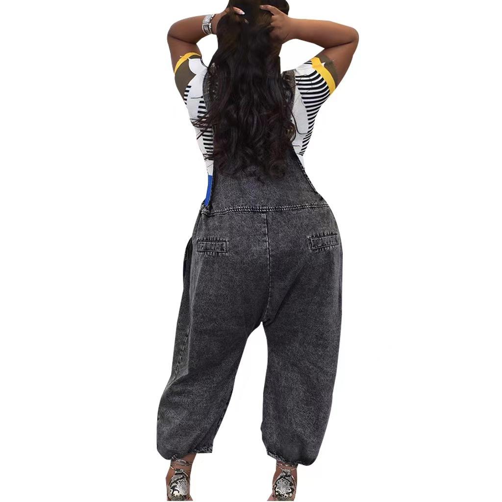 Wmstar Women's Jumpsuit Denim Cargo Pockets One Piece Outfits Wide Leg Black Fashion Streetwear Romper Wholesale Dropshipping