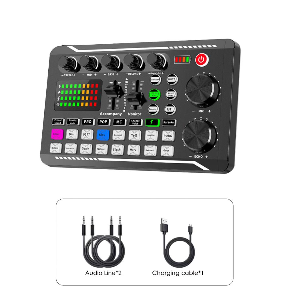 F998 Podcast Live Equipment Bundle, Professionelle Live-Soundkarte mit Mikrofon-Set Mixer Aufnahmestudio-Paket Musik Singen
