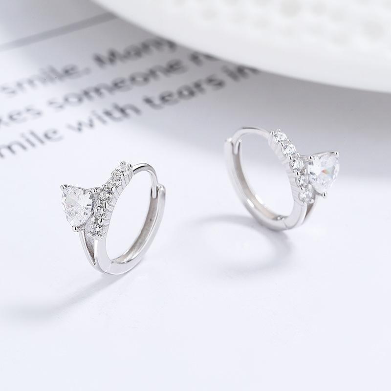 

ANENJERY Heart Zircon Hoop Earrings for Women Simple Delicate Temperament Ear buckle Jewelry Gifts Wholesale срібний