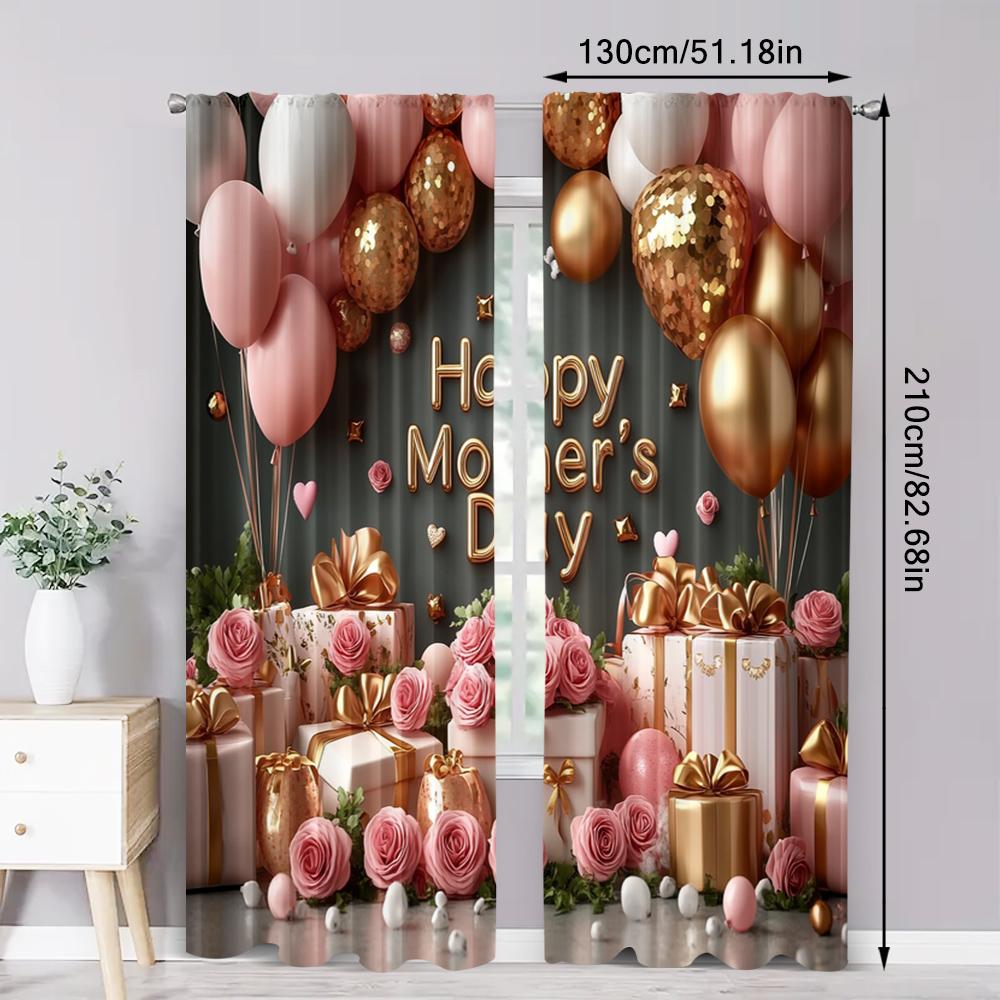 2pc,  Curtains Elegant Mother's Day Versatile Polyester Fabric,Without Electricity Holiday Decorations for Office Decoration