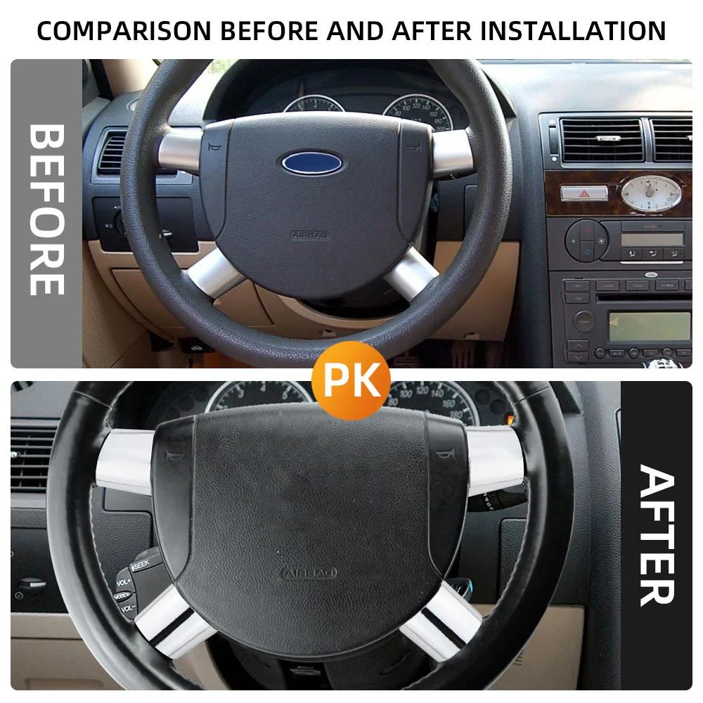 For Ford Mondeo 2004 2005 2006 Steering Wheel Sticker Cover 4Pcs Decoration ABS Chrome Trim Interior Accessories
