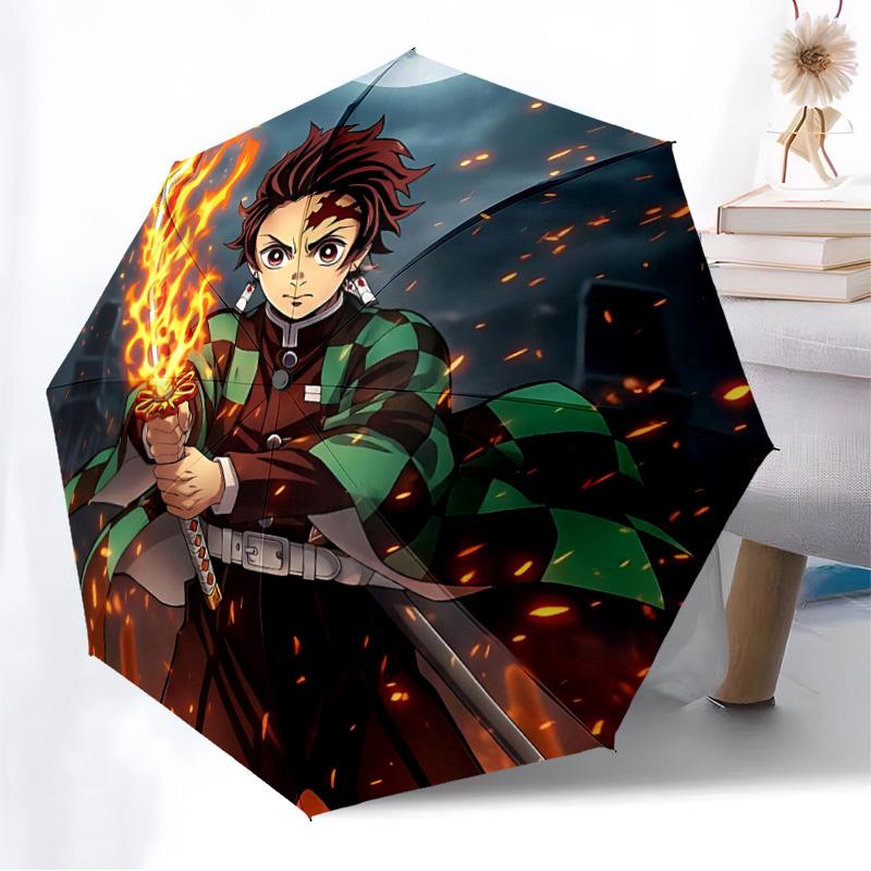 1pc Demon Slayer Automatic Folding Umbrella - Compact 8-Rib Design, Durable Plastic & Iron, Lightweight for Outdoor Daily Use, A0929213