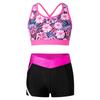 Completo Sportivo da Ragazza Senza Maniche Scollo a U Spalline Incrociate sulla Schiena Crop Top Stampato Pantaloncini a Vita Bassa Elastica