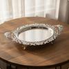 Serving Platter with Feet Silver Handles Floral Ornate Metal Tray for Hosts,