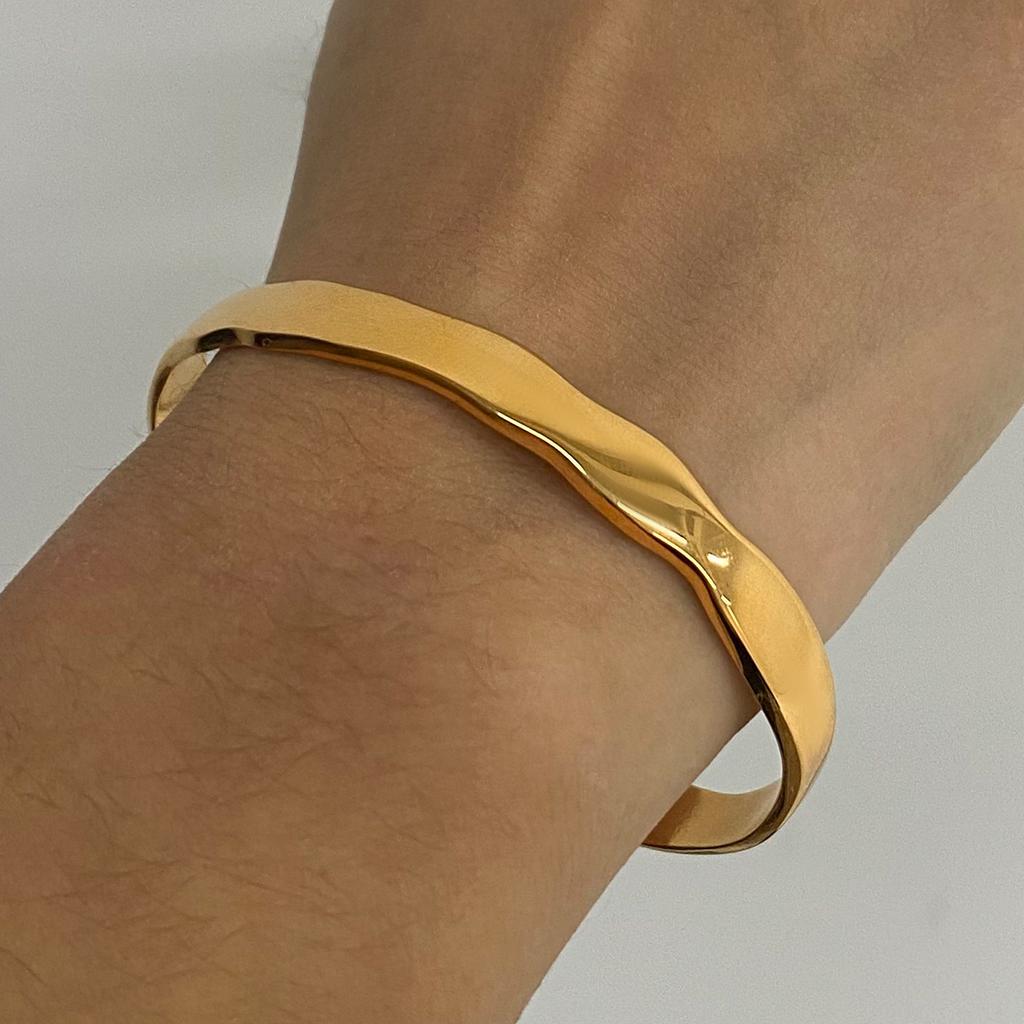 Waterproof Stainless Steel Simple Stacking Cuff Bracelet 18K Gold Plated Trend Fashion Unisex Jewelry Men Women