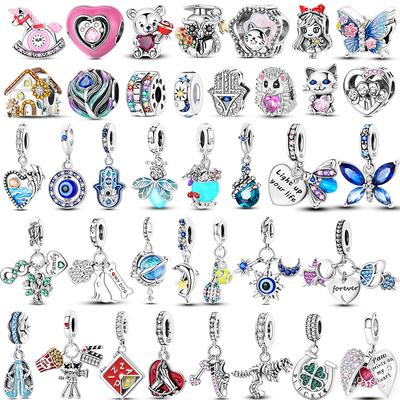 Copper Charms Beads Blue Inlaid Zircon Evil Eye Luminous Firefly Charm Original Bracelet Diy Women Necklace Jewelry