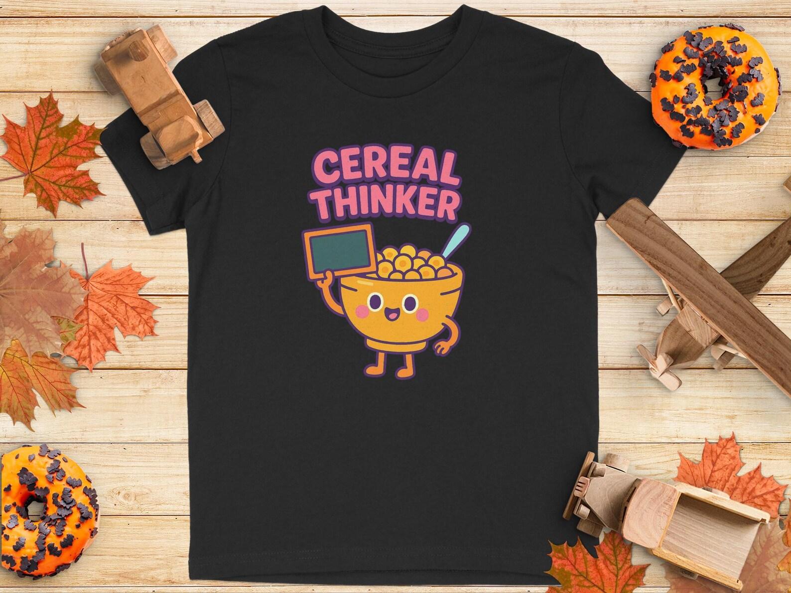 Cereal Thinker T-Shirt: Funny Cartoon Breakfast Pun Youth Tee 130