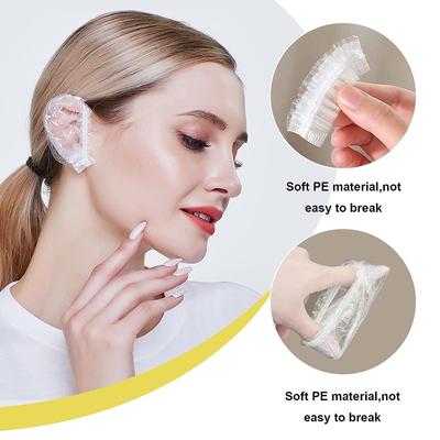 Clear Waterproof Ear Protectors, 100 Pack Disposable Covers for Hair Dye and Shower, PE Material, Universal Fit